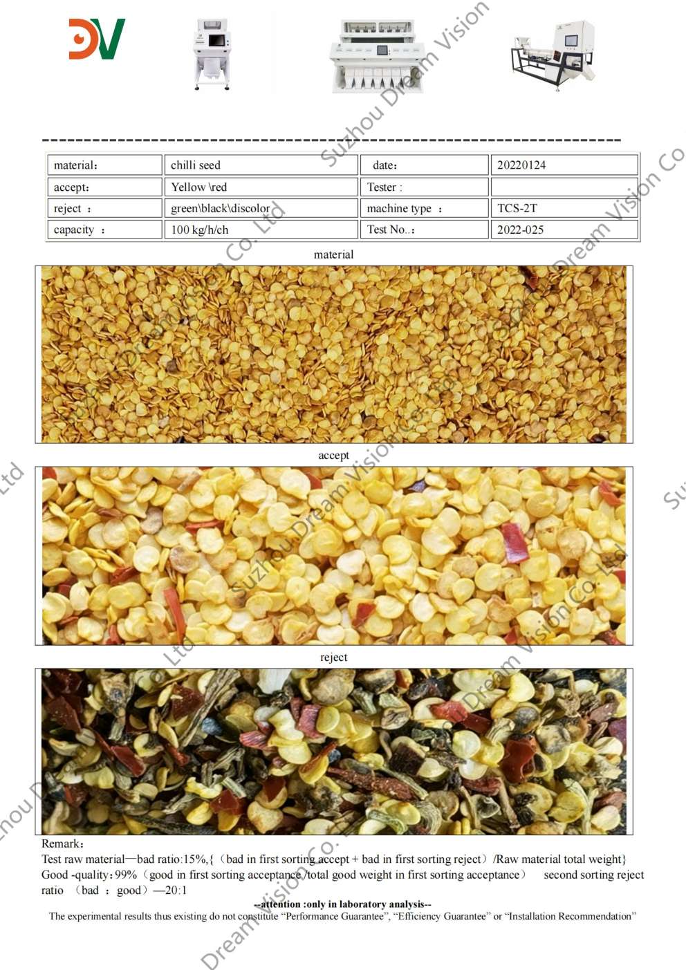 Rapport sur le trieur de couleurs de graines de piment