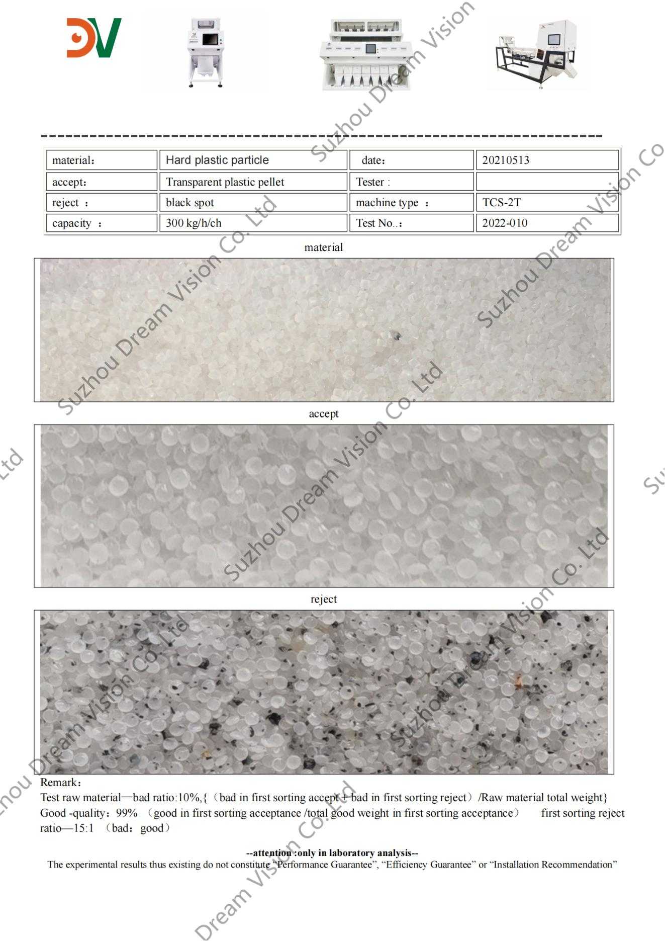 Rapport sur le trieur de couleurs de particules de plastique dur